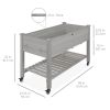 Fir Elevated Raised Bed with Shelf and Locking Wheels in Gray