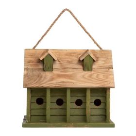 Hanging Green Wooden Garden Bird House with 1 Compartment and 4 Holes 1.18” Opening