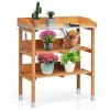 Fir Wood Potting Bench with Metal Worktop and Shelving 30” x 35”H