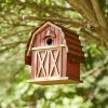 Outdoor Red Barn-Style Wood and Metal Hanging Bird House 1.18” Opening