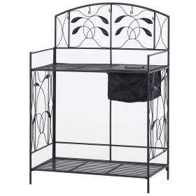 Black Iron Accent Gardening Bench with Fabric Sink 33”L x 48”H