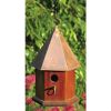 Hexagonal Solid Wood Songbird Birdhouse with Shiny Copper Roof in Mahogany Finish