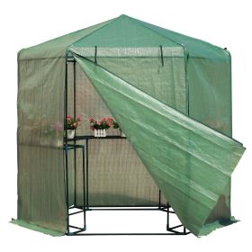 Hexagon Hoop Greenhouse 6.5’D x 7.5’H PE Cover and Shelves