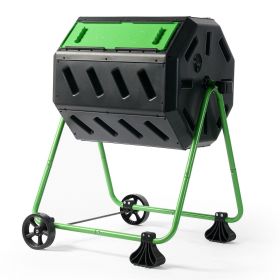 Composting Bin Tumbler with Dual Chambers and Heavy Duty Wheeled Frame 37 Gal; 5 CuFt