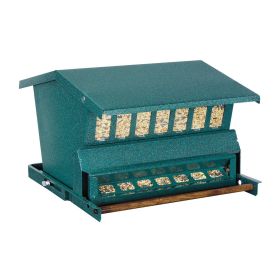 Large Green Steel Squirrel Proof Wild Bird Feeder with Hanger 15 LB Capacity