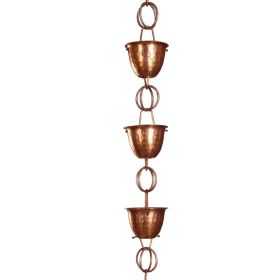 Hammered Copper Cups Rain Chain Gutter Downspout 8.5-Feet