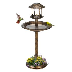 Garden Bird Bath in Bronze Finish with Solar Light 20” Diameter