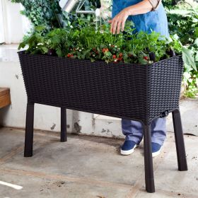 Resin Wicker Elevated Planter Box w/ Water Indicator 45x19x30”