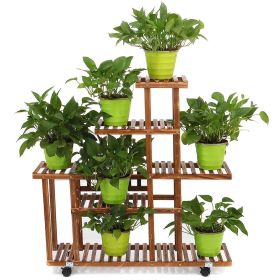 Indoor Outdoor Pine 6-Tier Plant Stand Cart on Wheels 37” x 37”