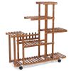 Indoor Outdoor Pine 6-Tier Plant Stand Cart on Wheels 37” x 37”