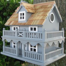 Freestanding Wooden Cottage BirdHouse Light Blue with 1.25” Opening