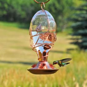 Vine Adorned Copper and Glass Hummingbird Bird Feeder - 32 Fl. oz. Nectar Capacity