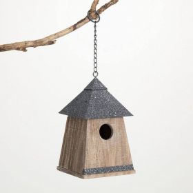 Outdoor Garden Hanging Birdhouse Natural Grey and Brown Wood