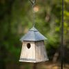 Outdoor Garden Hanging Birdhouse Natural Grey and Brown Wood