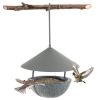 Small Hanging Bird Feeder Bowl with Powder Coated Metal Cone Roof for Rain Protection