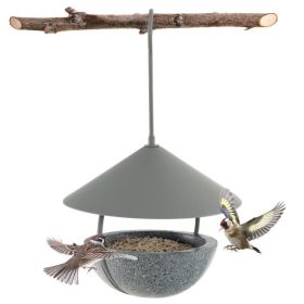 Small Hanging Bird Feeder Bowl with Powder Coated Metal Cone Roof for Rain Protection