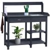 Grey Fir Wood Garden Bench with Drawer and Sink 46x15x48”