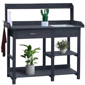 Grey Fir Wood Garden Bench with Drawer and Sink 46x15x48”