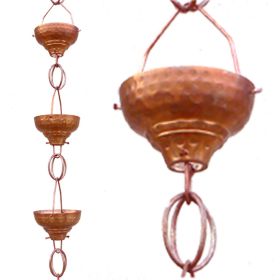 Pure Copper Rain Chain with Hammered Funnel Shape Cups 8.5 Ft