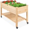 Fir Elevated Planter Box on Wheels with Shelf 48” x 23” x 32”