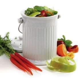 White Ceramic Compost Keeper Bin With Charcoal Filter 1 Gallon