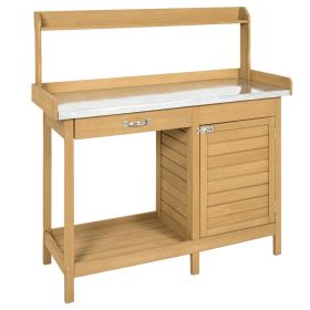 Wood Potting Bench with Metal Top and Storage Cabinet 44x49”