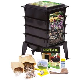 Indoor/Outdoor Worm Composting Kit with Compost Tea Spigot - Black