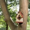 Hanging Outdoor A-Frame Solid Wood Bird House with Slatted Roof 1.18” Opening