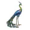 Outdoor Garden Statue Blue/Multi-Color Metal Peacock 28” H