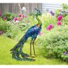 Outdoor Garden Statue Blue/Multi-Color Metal Peacock 28” H