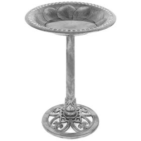 Weather Resistant Polyresin Bird Bath in Rustic Silver Finish 20" Dia