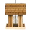 Wooden Shingle Roof House Garden Bird Feeder with Perch Surround 3.5 Lbs Feed Capacity