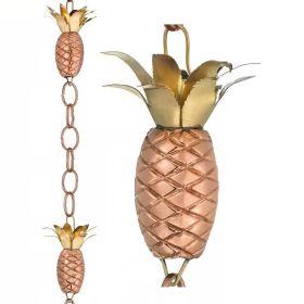 Copper and Brass Rain Chain Gutter Downspout with Pineapple Ornaments 8.5 Ft