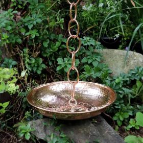 Hand Polished Hammered Copper Rain Chain Catch Basin 16.5 Inch Diameter
