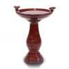 Dark Antique Red Ceramic Bird Bath with Perching Birds 16” Dia