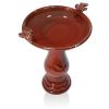 Dark Antique Red Ceramic Bird Bath with Perching Birds 16” Dia