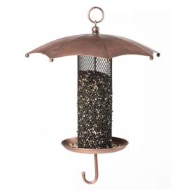 Copper Finish Umbrella Bird Feeder with Mesh Tube Reservoir and Bottom Hook - 3.5 lbs Seed Capacity