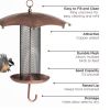 Copper Finish Umbrella Bird Feeder with Mesh Tube Reservoir and Bottom Hook - 3.5 lbs Seed Capacity