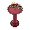 Red Metal Garden Bird Bath with Colorful Bird & Leaf Rim Design