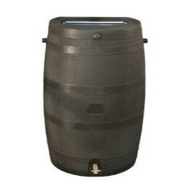 Brown Rainwater Barrel w/Brass Spigot and Flat Back 50 Gallons