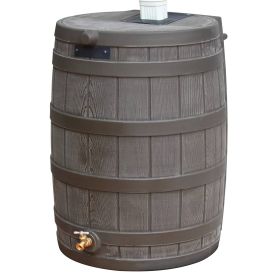 Plastic Brown Oak Barrel 50-Gallon Rain Barrel with Flat Back