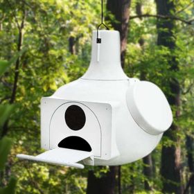 Round Polyethylene Plastic Hanging Birdhouse with Non-Slip Interior - White