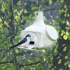 Round Polyethylene Plastic Hanging Birdhouse with Non-Slip Interior - White