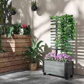 Wooden Garden Planter Box w/ Trellis on Wheels Grey 26x58”