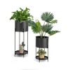 2 PC Black Metal Indoor/Outdoor Planter Stand w/ Bottom Shelf