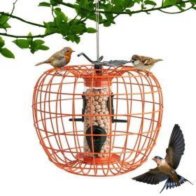 Squirrel Resistant Outdoor Orange Metal Cage Small Bird Feeder 16” Height