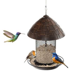 Outdoor Hanging Metal Mesh Tube Bird Feeder with Overhanging Tapered Roof - Squirrel-Resistant 18” Height