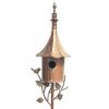 Outdoor Garden Solid Iron, Copper Finish Gramophone Roof Birdhouse with Garden Stake