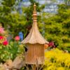 Outdoor Garden Solid Iron, Copper Finish Gramophone Roof Birdhouse with Garden Stake