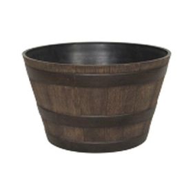 Resin Whiskey Barrel Outdoor Planter in Aged Walnut 16”Dx9”H